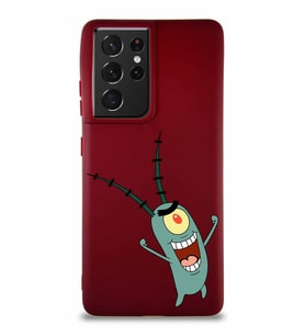 Samsung Galaxy S21 Ultra Soft Premier Kapak Plankton Tasarımlı Silikon Kılıf - Mürdüm (Şeffaf)