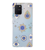 PrintiFy Samsung Galaxy S10 Lite ile Uyumlu 1mm Slim Fit Nazar Boncuğu 5 Baskılı Şeffaf  Kılıf