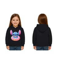 Unisex Stitch Baskılı Çocuk Swaetshirt Baskılı Kapüşonlu 3 İplik Şardonlu (Siyah)