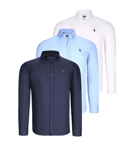 ÜÇLÜ SET G725 DEWBERRY ERKEK GÖMLEK-BEYAZ-LACİVERT-MAVİ
