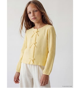 LCW Kids Sarı Fiyonk Detaylı Uzun Kollu Kız Çocuk Gömlek