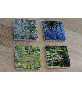 Claude Monet Eserleri Doğal Taş Bardak Altlığı 4'lü set - Natural Stone Coasters
