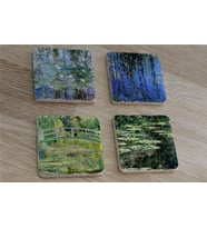 Claude Monet Eserleri Doğal Taş Bardak Altlığı 4'lü set - Natural Stone Coasters