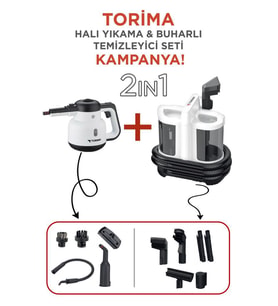 Torima V22B Koltuk ve Halı Yıkama Makinesi + CB-902A Çok Fonksiyonlu Buharlı Temizleyici (Beyaz)