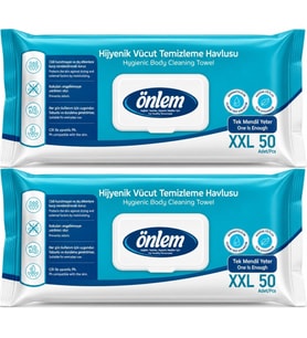 Önlem Hijyenik Vücut Temizleme Islak Mendil Havlu 100 Yaprak (Ebat XXL) (2PK*50)