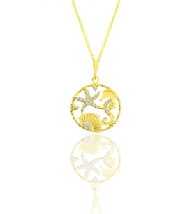 Gümüş altın yaldızlı zirkon taşlı deniz şans kolye SGTL11050GOLD