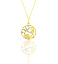 Gümüş altın yaldızlı zirkon taşlı deniz şans kolye SGTL11050GOLD