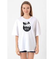 Merry Christmas Sleigh Beyaz Kadın Oversize Tshirt