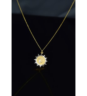 925 Ayar Gümüş Gold Rodyum Kaplama Arı Maya Kristal Kesim Güneş Plaka Kolye