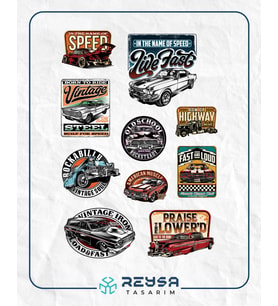 Retro Arabalar Sticker 1 10 Parça Telefon, Tablet, Defter, Laptop Sticker