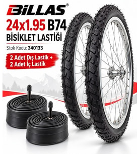 BİLLAS 24x1.95 TT İÇ LASTİK GEREKTİRİR MODEL B74 BİSİKLET LASTİĞİ VE İÇ LASTİĞİ (2 ŞER ADET TAKIM)