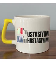 HTML'ni Ustasıyım JAVA'nın Hastasıyım Baskılı Sarı Kulplu D Kupa