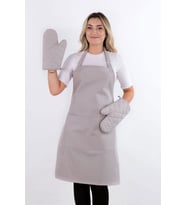 Simple 3'lü Set Ayar Askılı Cepli Mutfak Önlüğü Seti (2 ELDİVEN) Şef Garson Kafe Aşçı Barista (Açık Gri)