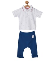 Andywawa Erkek Bebek Polo Yaka Gemi Çapası Motifli Alt Üst Takım AC22644 (Beyaz)