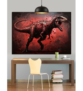 Kızgın T-Rex Dinozor Figürü Dekoratif Kanvas - Mdf Ahşap Tablo