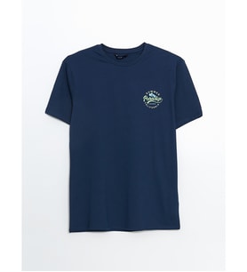 LCW ECO İndigo Bisiklet Yaka Baskılı Penye Erkek Tişört
