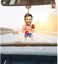 Kişiye Özel Karikatürlü Boksör Temalı Ahşap Araba Dikiz Ayna Süsü