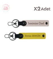 Dede ve Nineye Hatıra, İsim Soyisimli 2’li Anahtarlık Seti, Pudra-Sarı