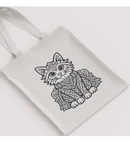 Ham Bez Çanta Kedi Desenli Mandala Unisex Omuz Çantası Hediyelik Boyanabilir Kanvas Çanta