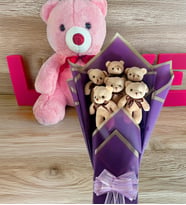 Premium 35 cm Peluş Ayı ve Premium Yumoş MOR Peluş Ayıcık Buketi Sevgiliye Hediye (Pembe)