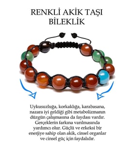 Sertifikalı Renkli Akik Taşı Bileklik - Makrome (Çok Renkli)