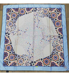 Mandala Desen Black Seri Twill Eşarp Eşarp Askısı ile Birlikte 90x90 cm Mavi Siy
