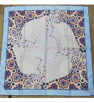 Mandala Desen Black Seri Twill Eşarp Eşarp Askısı ile Birlikte 90x90 cm Mavi Siy