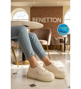 United Colors Of Benetton Beyaz Bağcıklı Cilt Memory Foam Kadın Spor Ayakkabı BNI-12046 G