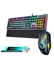 TechTic Mekanik Klavye Mouse Seti Kablolu Klavye 2.4G Mouse RGB Bilek Desteği Daktilo Klavye Retro
