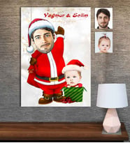 Kişiye Özel Karikatür Baskılı Ahşap Tablo Baba Çocuk-1 30x40