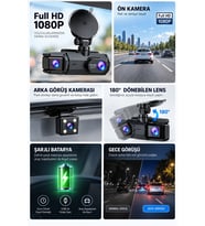 Full HD 1080P Çift Kamera 180° Geniş Açı WiFi Şarjlı Kullanım