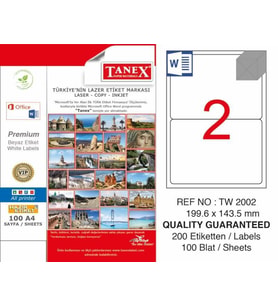 TANEX LASER ETİKET TW-2002 - 199.6 X 143.5 MM Ücretsiz Kargo