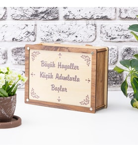 ParaBox Hedef Kumbarası Ahşap-Krem Rengi Ahşap Kilitli