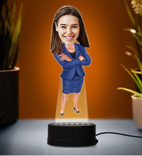 Doğum Günü Hediyesi,Sevgiliye Hediye, Kişiye Özel Fotoğraflı İş Kadını Karikatür 3D Led Lamba (Beyaz)