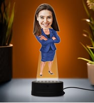 Doğum Günü Hediyesi,Sevgiliye Hediye, Kişiye Özel Fotoğraflı İş Kadını Karikatür 3D Led Lamba (Beyaz)