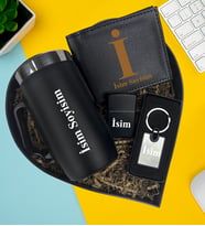 Kişiye Özel Premium Kalp Kutu Termos Kulplu Bardak Metal Erkek Cüzdan Lüx Anahtarlık Zippo Metal Çakmak Hediye Set