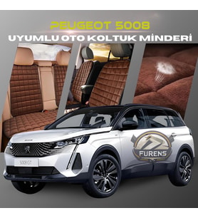 Peugeot 5008 Kahverengi Renk Tay Tüyü Cepli & Terletmez Sırtlı Oto Koltuk Minder Seti - Koltuk Koruma Kılıfı (ÖN & ARKA TAM SET)