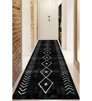 Dijital Baskılı Kaymaz Taban Yıkanabilir Modern Yolluk Ve Koridor Halısı NDU-HT-572 (Siyah)