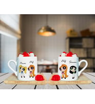 Power Puff Girls Tasarımlı Çift Ahşap Tabaklı Kişiye Özel Türk Kahvesi Fincanı Seti