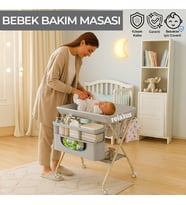 Portatif Bebek Alt Değiştirme Bakım Masası Sepetli Organizer Katlanabilir Taşınabilir İstasyon Teker (Gri)