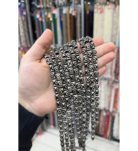 Tibet Akik Taşı Arpa Kesim Açık Siyah Beyaz 8x12mm Doğal Taş Dizi