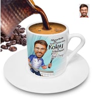 Nihayetinde Tenisçi Kolay Yetişmiyor Kişiye Özel Karikatürlü Türk Kahvesi Fincanı (Beyaz)