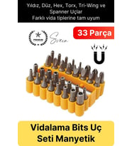 #Bitsuç Premium 33 Parça Kutulu Yıldız Düz Sağlam Dayanıklı Mıknatıslı Şarjlı Vidalama Bits Uç Seti