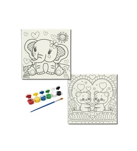 Okul Etkinliği-2'li Tuval Boyama Seti. 20x20 Cm Uv Baskı 6 Akrilik Boya 1 Fırça-model-202