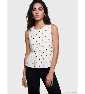 LCW Vision Siyah Bisiklet Yaka Puantiyeli Peplum Bluz