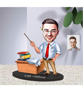 Öğretmen Tasarım Karikatürlü Kişiye Özel Ahşap Biblo Bay-09