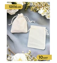 Bağcıklı Krem Ham Bez Kese  - 12x16 cm 10 adet  Takı, Çerez, Kına, Hediyelik  Sabun Kesesi-T874 (Renksiz)