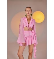 Fırfırlı Şifon Carmen Bluz Pembe