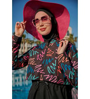 Remsa Color Neon Crop Görünümlü Önü Kapaklı Tam Kapalı Tesettür Mayo RMS-R046-26 Siyah