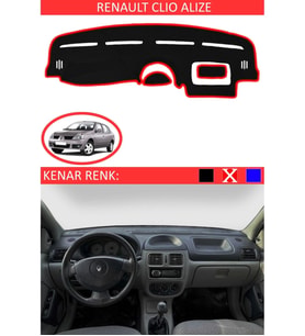 Renault Clio Alize İçin Uygun Torpido Koruma Halısı Siyah Kenar Renk Kırmızı